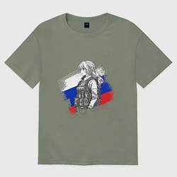 Женская футболка оверсайз Аниме девушка на фоне триколора