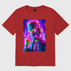 Футболка оверсайз женская Cyber skeleton of Bart Simpson - neon glow, цвет: красный