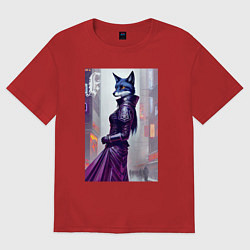 Женская футболка оверсайз Чернобурая лиса модница - нейросеть