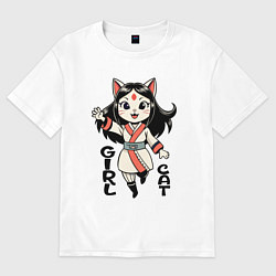 Женская футболка оверсайз Девочка кошка в стиле аниме