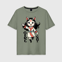 Женская футболка оверсайз Девочка кошка в стиле аниме