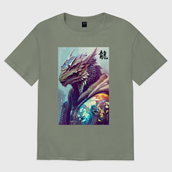 Футболка оверсайз женская Cool dragon - hieroglyph ai art, цвет: авокадо