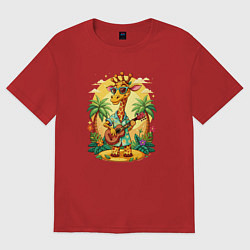 Женская футболка оверсайз Жираф играет на гитаре жаркое лето