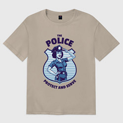 Футболка оверсайз женская Полиция - служить и защищать, цвет: миндальный