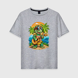 Женская футболка оверсайз Черепашка с гитарой на острове жаркое лето