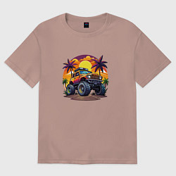 Футболка оверсайз женская Машина монстр 4х4, цвет: пыльно-розовый
