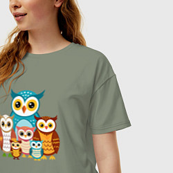 Футболка оверсайз женская Семья сов, цвет: авокадо — фото 2
