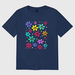 Женская футболка оверсайз Разноцветные веселые ромашки