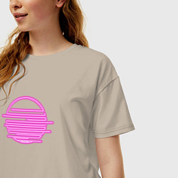 Футболка оверсайз женская Абстрактное геометрическое неоновое солнце, цвет: миндальный — фото 2