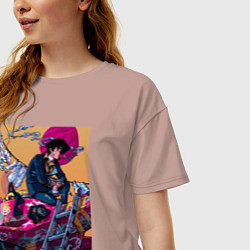 Футболка оверсайз женская Ковбой Бибоп Спайк Шпигель Красный дракон, цвет: пыльно-розовый — фото 2