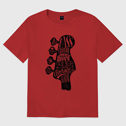 Женская футболка оверсайз Bass guitar neck with titles