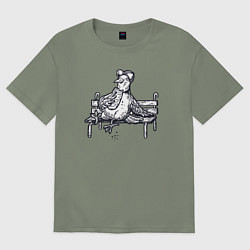 Футболка оверсайз женская Голубь ест батон, цвет: авокадо