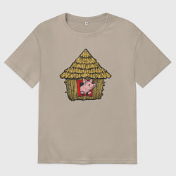 Женская футболка оверсайз Поросёнок в соломенном домике