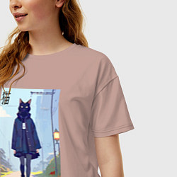 Футболка оверсайз женская Чёрная кошечка на своём районе - нейросеть, цвет: пыльно-розовый — фото 2