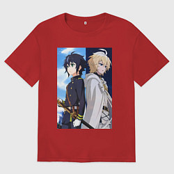 Футболка оверсайз женская Последний Серафим Микаэла Хякуя, цвет: красный