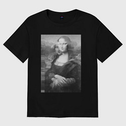 Женская футболка оверсайз Черная-белая Мона Лиза с глюками