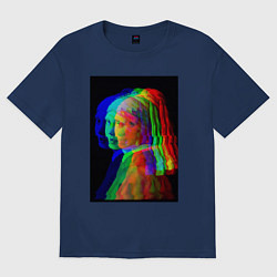 Женская футболка оверсайз Девушка с жемчужной серёжкой с глюками