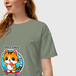 Футболка оверсайз женская Кот на скейте с мороженным, цвет: авокадо — фото 2