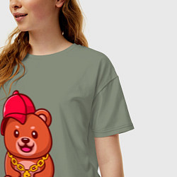 Футболка оверсайз женская Мишка рэпер, цвет: авокадо — фото 2