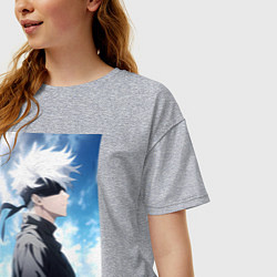 Футболка оверсайз женская Магическая битва Сатору Годзё в повязке, цвет: меланж — фото 2