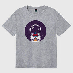 Футболка оверсайз женская Космонавт пьет бабл-чай, цвет: меланж