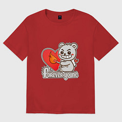 Женская футболка оверсайз Медведь хулиган с сердцем и спичкой