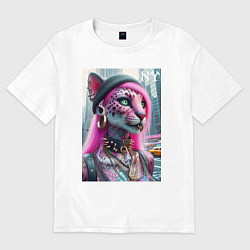 Женская футболка оверсайз Панк девушка-леопард в татухах в Нью-Йорке