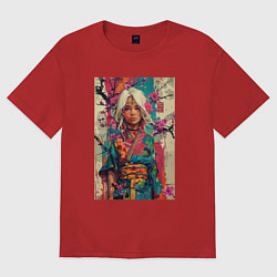 Женская футболка оверсайз Белокурая индейская девушка в японском кимоно - жи