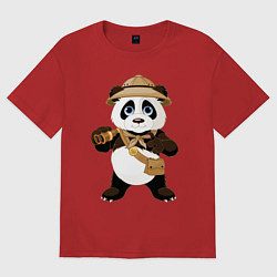 Футболка оверсайз женская Веселая панда следопыт, цвет: красный