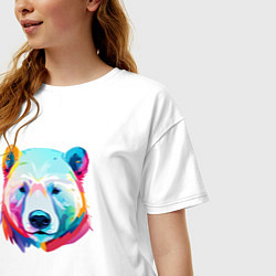 Футболка оверсайз женская Яркий портрет белого медведя, цвет: белый — фото 2