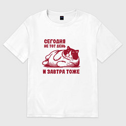 Женская футболка оверсайз Недовольный толстый котик сегодня не тот день