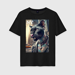 Женская футболка оверсайз Cool dude panther from New York - ai art