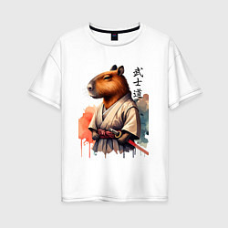 Женская футболка оверсайз Capybara samurai - ai art fantasy