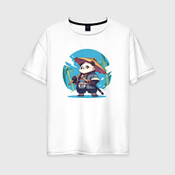 Футболка оверсайз женская Панда самурай, цвет: белый