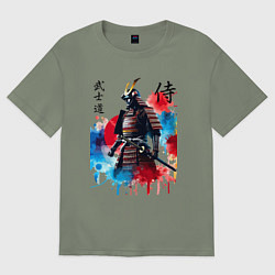 Женская футболка оверсайз Японский самурай - акварель