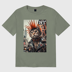 Футболка оверсайз женская Котяра панк из Нью-Йорка - нейросеть, цвет: авокадо