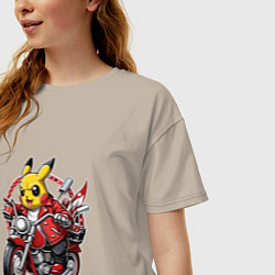 Футболка оверсайз женская Пикачу мчится на мотоцикле, цвет: миндальный — фото 2