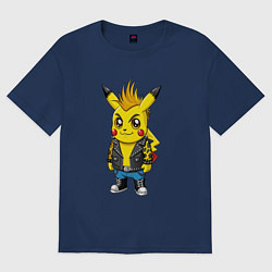 Женская футболка оверсайз Пикачу панк с ирокезом и в косухе