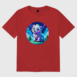 Футболка оверсайз женская Белый медвежонок в Арктике, цвет: красный