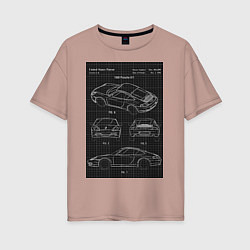 Женская футболка оверсайз Porsche 911 автомобиль чертеж