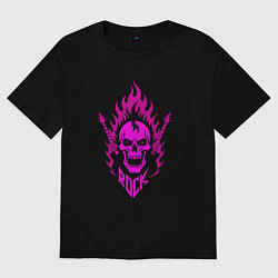 Футболка оверсайз женская Рок фиолетовый череп, цвет: черный