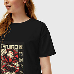 Футболка оверсайз женская Тандзиро Tanjiro Клинок рассекающий демонов, цвет: черный — фото 2