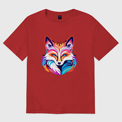 Женская футболка оверсайз Яркий разноцветный портрет лисы