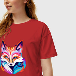 Футболка оверсайз женская Яркий разноцветный портрет лисы, цвет: красный — фото 2