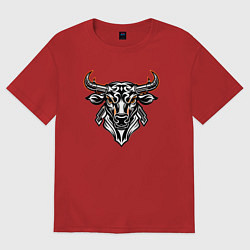 Футболка оверсайз женская Мифологический символ голова быка, цвет: красный