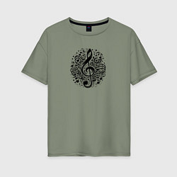 Женская футболка оверсайз Декоративная татуировка с нотами