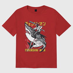 Женская футболка оверсайз Человек-бензопила Денджи акула