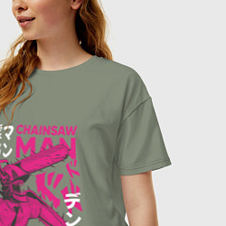 Футболка оверсайз женская Человек-бензопила Денджи неон, цвет: авокадо — фото 2