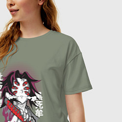 Футболка оверсайз женская Клинок рассекающий демонов 1 Высшая Луна Кокушибо, цвет: авокадо — фото 2