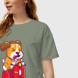 Футболка оверсайз женская Пёсик на мотороллере, цвет: авокадо — фото 2